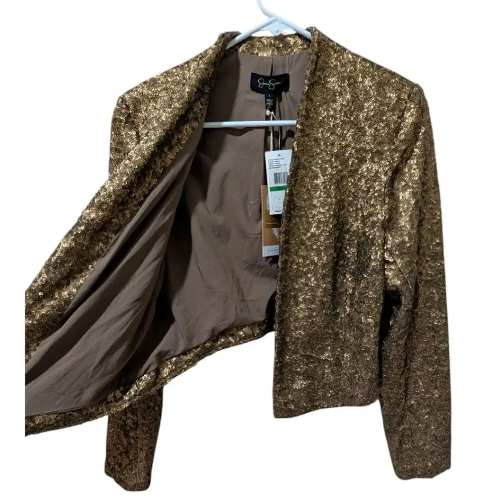 Jessica Simpson Gold Sequin Open-Front Leonie Jacket - Women's Size L - NWT